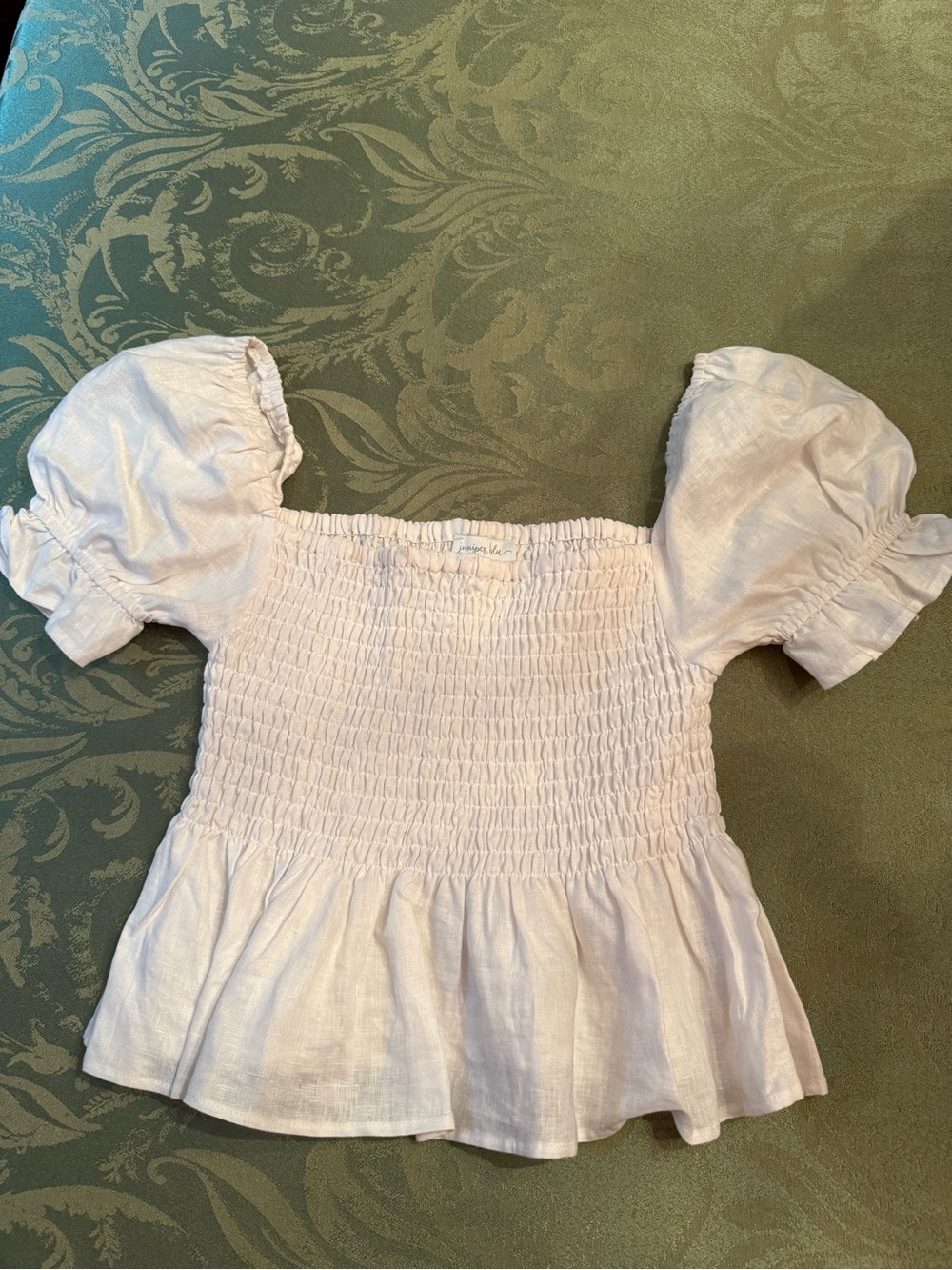 Women’s Smocked Puff-Sleeve Top - white by Juniper Blu